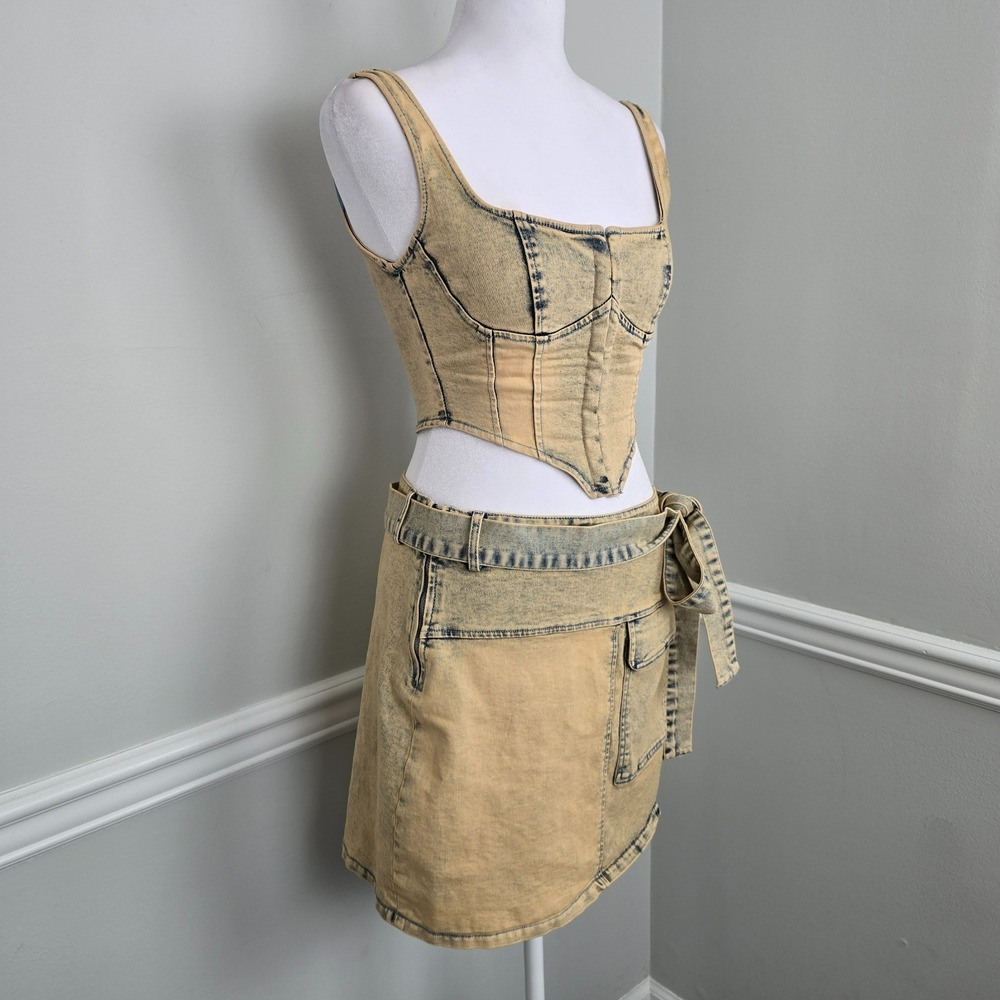 Cherie Los Angeles Womens Denim Crop Corset Skirt Set Small Y2K Chic Streetwear - Picture 3 of 10
